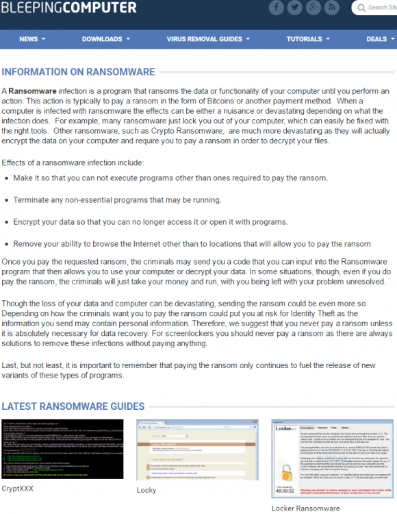 Bleepingcomputer.com's ransomware guide.