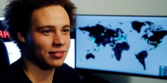 Marcus Hutchins, just after he was revealed as the security expert who stopped the WannaCry worm. Image: twitter.com/malwaretechblog